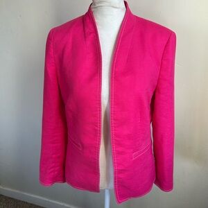 J. Crew Linen Blazer Women’s 4 Bright Pink Stretch Jacket Open preppy Colorful